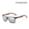 KINGSEVEN WALNUT очила тъмни огледални стъкла алуминиева тъмно сива черна рамка бамбук твърд калъф квадратна форма UV400 поляризирани слънцезащитни