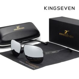 KINGSEVEN N-7188 слънчеви очила тъмни стъкла поляризирани стъкла UV400 черна рамка модерен дизайн твърд калъф мека кърпичка