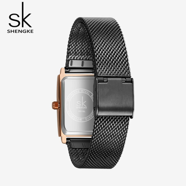 луксозен златист дамски часовник SHENGKE черна метална каишка