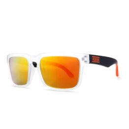 KDEAM слънчеви очила за пролетта лятото зимата есента прозрачна рамка жълти оранжеви огледални стъкла оранжево и черно дръжки всички защити поляризирани UV400 защита с твърд шарен калъф